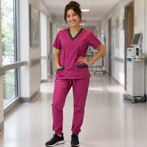 New York Laundry Medics Burgandy Shorts Sleeve Scrub Top, S thumbnail 3