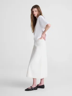 Madewell Airy Denim Slip Midi Skirt color rigid canvas Size 28 NWT thumbnail 4