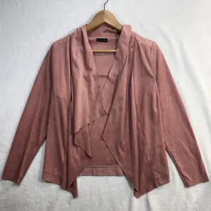 Lascana M‎ Faux Suede Waterfall Jacket Dusty Rose Pink Soft Drape Blazer Office thumbnail 1