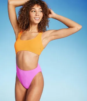 NWT Wild Fable Womens Cut Out One Piece Swimsuit PID-G84930 XS Orange & Pink thumbnail 1