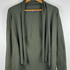 Zara Knit‎ Women's Small Green Open Front Sweater Cardigan Basic Casual Staple thumbnail 2