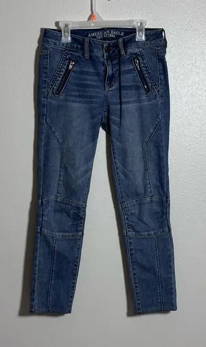 American Eagle Women Denim‎ Jegging Ankle Super Stretch Stacked Moto size 4 thumbnail 1