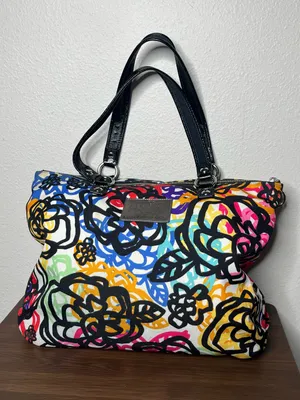 Coach Poppy Graphic Blossom Graffiti Colorful Floral Tote Purse thumbnail 2