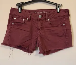 American Eagle Y2K Low Rise Jean Cut-Off Shorts Maroon Size 2 thumbnail 1