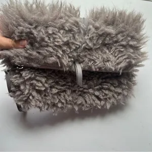 Elegant Taupe Grey Faux Fur Clutch Purse thumbnail 3