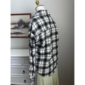Plaid Flannel Button Down Billabong Black White Checkered Long Sleeve Shirt S‎ thumbnail 2