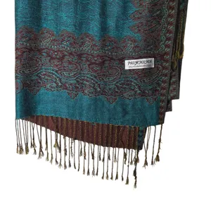 Pashmina Silk Blend Decorative Traditional Paisley Fringe Woven Reversible Scarf thumbnail 3