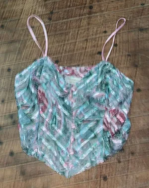 Victoria’s Secret gold label rose print vintage semi sheer S corset top thumbnail 1