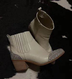 White Rhinestone Bootie heels Size 10 thumbnail 1