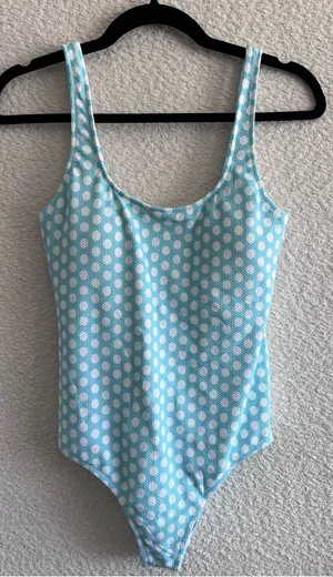 Aerie NWT Women’s Blue Cheeky Polka Dots One‎ Piece Bathing Suit Size Medium thumbnail 1