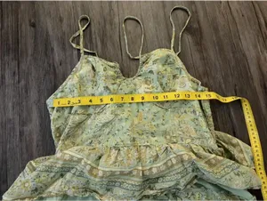 American Eagle Floral Green Tiered Boho Babydoll Dress Sz L thumbnail 4