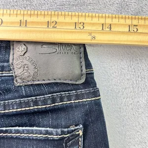 Silver Jeans Stevie Jeans Women's 27x31 Fit 30 Tapered Skinny Stretch Wisker Dark Wash thumbnail 8