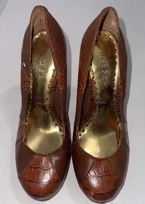 BCBGMAXAZRIA Leather Platform Cap Toe Brown‎ Heels Pumps SIZE 5.5B 35.5 thumbnail 1