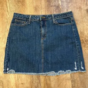 Just Black Short Jean Skirt Women size Large Made in USA distressed hem, summer thumbnail 1