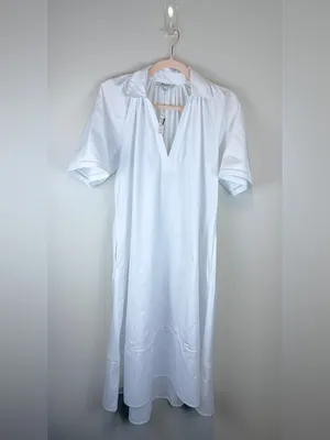 Madewell White Cotton Midi Dress NWT XXS Collared Poplin Slip Lined Summer thumbnail 5