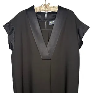 Maeve by Anthropologie XL Sleeveless Black Shift‎ Dress Pleated Front Satin Trim thumbnail 3