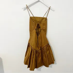 Maeve Drop Waist Mini Dress Brown Anthropologie Size Medium M thumbnail 6