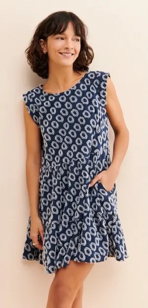 NWT!! Anthropologie MAEVE Lisanne Textured Tunic Tiered Dress Blue White X-Small thumbnail 1