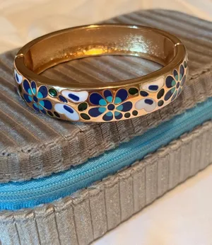 Piper K Gold Plated Enamel Hinged Bracelet Blue thumbnail 1