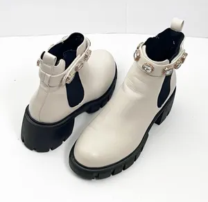 MADDEN GIRL Honey Cream Removable Gem Ankle Strap Chelsea Lug Sole Boots 9M Boho thumbnail 1