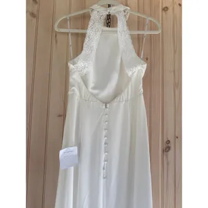 Lulus Radiant Adoration White Satin Lace Backless Halter Dress Elegant Medium thumbnail 7