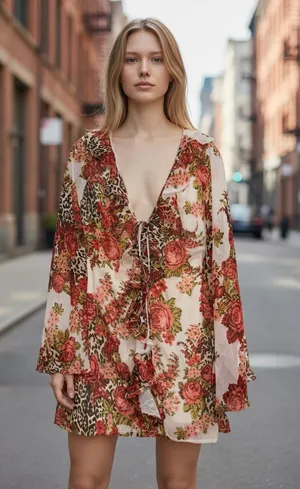 NWOT ASOS DESIGN chiffon Dress in mixed animal rose print SZ-6 thumbnail 1