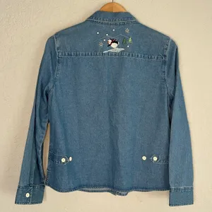 Christopher & Banks Denim Embroidered Button Up Shirt Polar Bear Snow Teacher thumbnail 4