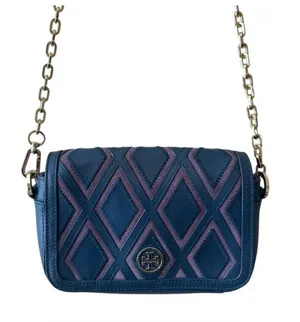 Tory Burch Robinson Patchwork Chain Crossbody Blue Leather Purple Suede‎ thumbnail 1