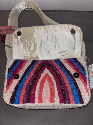 NWT Handcrafted Multicolored Beaded Shoulder Bag thumbnail 8