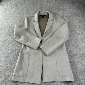 Joan Vass New York Faux Leather Blazer Women S Tan Open Front Faux Suede‎ Career thumbnail 11