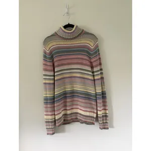 Vtg 90s Y2K Happy Stripe Izod Pastel Colorful Knit Turtleneck Sweater M thumbnail 3