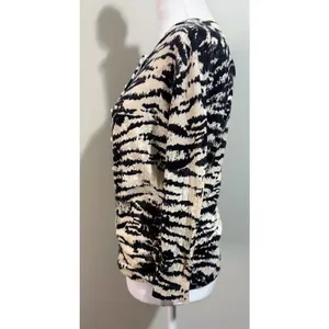 Talbots Cardigan Sweater Womens S Black Cream Excellent Tiger Stripe Button Up‎ thumbnail 7