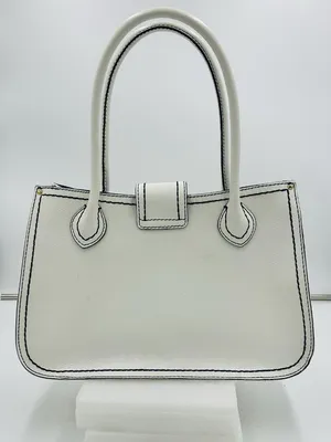 Antonio Melani White Leather Satchel Bag Magnetic Closure Blue Trim thumbnail 7