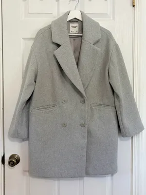 Abercrombie & Fitch Gray Double Breasted Coat S Old Money Quiet Luxury Preppy thumbnail 2