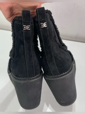 Sam Edelman Black Wedge Chunky Boots Women 10 Suede Bootie Faux Fur Trim Grunge thumbnail 4