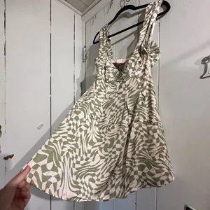 NWT For Love And Lemons Distorted Checkered Green Satin Dress thumbnail 3