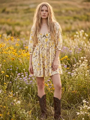 Free People Western Bohemian Dainty Lola Dress Banana Ivory Medium NWT thumbnail 2