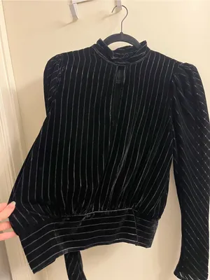 Frame Denim Velvet Long Sleeve Smocked Party Blouse Noir Size Medium thumbnail 4