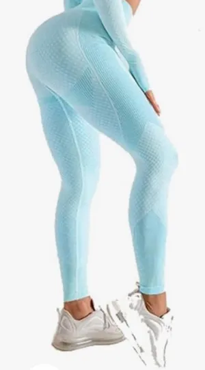 New Mix blue Seamless Outfit Workout Set Gym,Fitness Sports,Running SEXY set M thumbnail 2