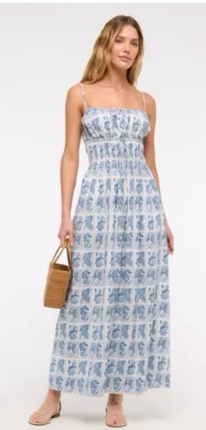 Abercrombie & Fitch Blue and White Maxi Dress Blue and White Floral Patterned M thumbnail 1