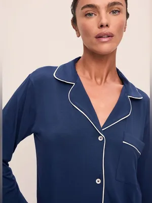 Eberjey Gisele TENCEL Modal Long Sleeve PJ Top Heathered Navy/Ivory thumbnail 3