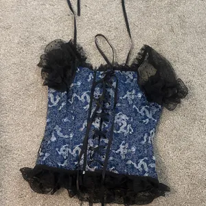 New corset with dragons royal blue and Black Lace-Up Women's Top L/M thumbnail 3