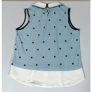 Faith and Joy Blue White Striped Polka Dot Dots Collared Sleeveless Layered Tank Top Shirt Blouse Size S 🩵✨ thumbnail 7