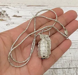 Silver Tone Grenade Pendant Necklace thumbnail 1