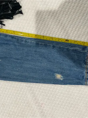Zara Light Blue Distressed Denim Jacket with Black Fringe Detail thumbnail 7