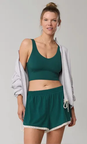 Aerie Real Me Low Key Longline Sports Bra in Jade thumbnail 1