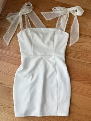 Lulus Beaming Perfection White Pearl Tie Strap Mini Dress Size S Bridal thumbnail 4