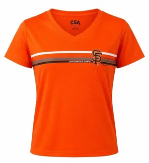 CSA San Francisco Giants MLB Womens V-Neck T-Shirt Orange Large Striped Logo thumbnail 1