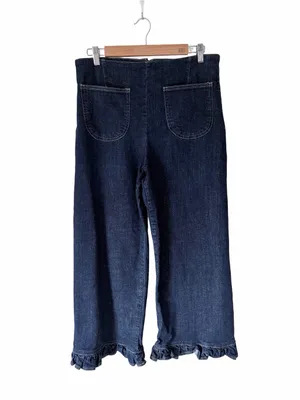 Maeve The Collette Anthropologie Ruffle Hem High Rise Wide Leg Crop Jeans 31 thumbnail 2