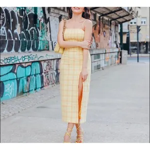 Zara sz S Gingham Yellow Plaid High Rise Split Midi Skirt Retro Mod Bloggers Fav thumbnail 2